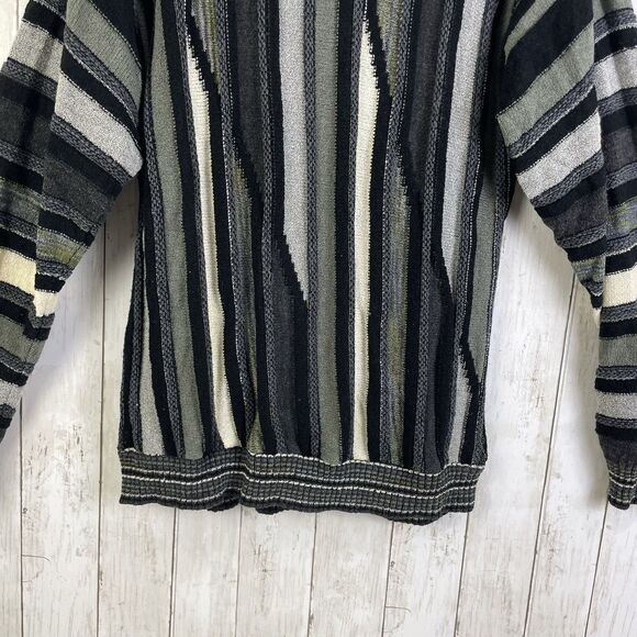 Vtg Bachrach Sweater Men’s L Black Gray Striped Textured Biggie Cosby 90s USA - Picture 5 of 9